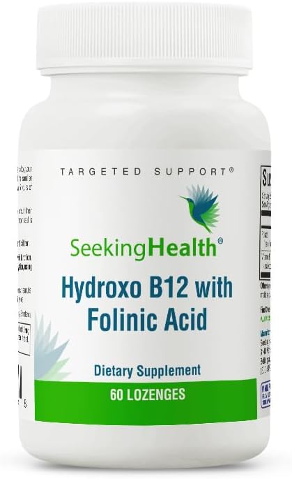 Seeking Health Hydroxo B12 with Folinic Acid, 1,000 mcg Vitamin B12 and 800 mcg DFE Folate Supplement, Supports Methylation and Homocysteine Levels, Energy Support, Vegan & Vegetarian (60 lozenges)*