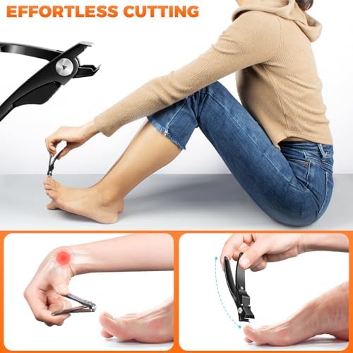 Straight Nail Clippers for Men, Ergonomic 18mm Large Toenail Clippers for Thick Nails for Seniors with Wide Jaw, Long Handled Nail Cutter Edgy Toe Nail Clipper for Adult with File, Gift for Men