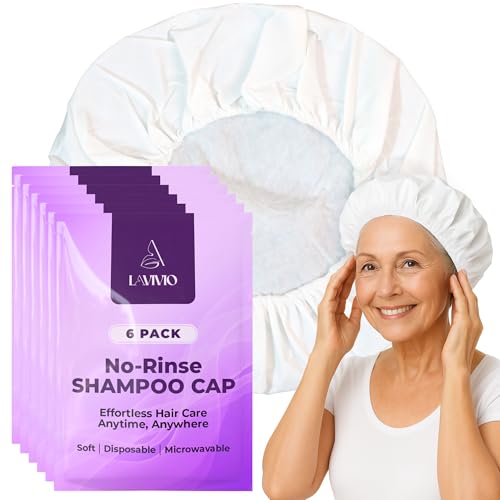 No Rinse Shampoo Caps - 6 Pack Shampoo Caps No Rinse for Elderly and Bedridden Patients Hair wash - Shower Caps No Rinse with Waterless Shampoo & Conditioner with Aloe Vera & Vitamins