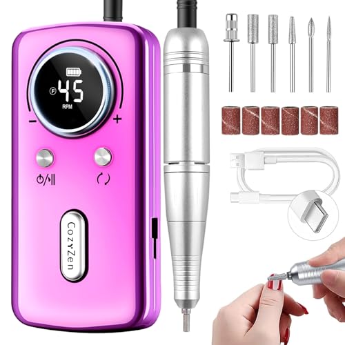 Cordless Nail Drill Professional: 45000 RPM Rechargeable Electric Nail File Kit, Portable & Low Noise for Acrylic, Gel Nails, Manicure & Pedicure - Salon & Home Use