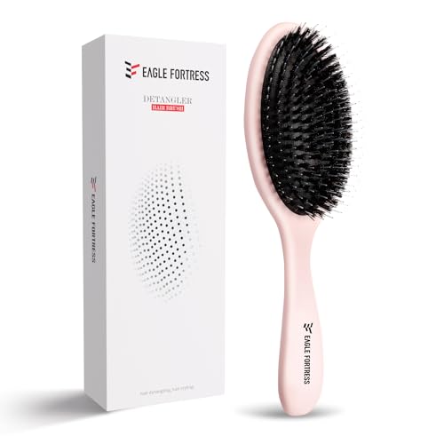 Glidease Matte Boar Bristle Hair Brush with Nylon Refined Smooth Bristle for Women, Men, and Kids - Effortless Detangler Hair Brush Ideal for Thick, Thin, Fine All Hair (Pink)