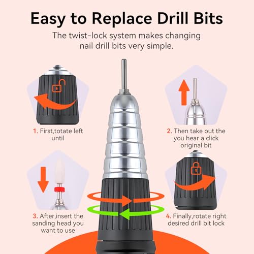 Makartt Nail Drill Handpiece for Up200 Machine:Professional Electric File Remove Gel Polish Poly Nail Gel Black B-05 Removing for Removing Acrylic Nail Polish Acrylic Nail Tools
