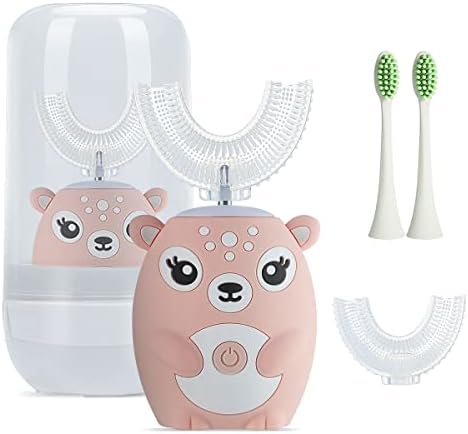 Kids Electric Toothbrushs U Shaped sonic Automatic Toothbrush with 4 Brush Heads, Six Cleaning Modes,Cartoon deer Modeling , full mouth toothbrush for baby