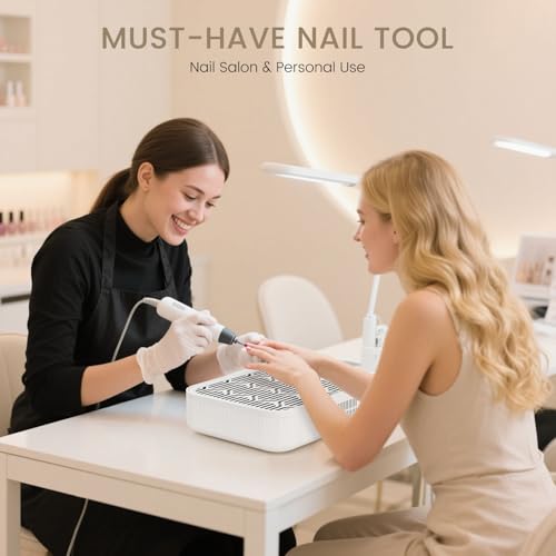 Nail Dust Collector Cordless - Rechargeable Nail Dust Collector Quiet & Powerful Suction, Professional Nail Tech Dust Collector for Acrylic Gel Polish Manicure Pedicure at Salon&Home