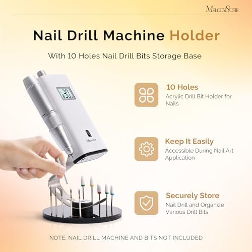 MelodySusie Nail Drill Machine Holder,10 Holes Acrylic Nail Drill Bits Holder, Professional Nail Efile Display Stand and Organizer Compatible with Most Nail Drill Machines (Not Including Efile & Bits)
