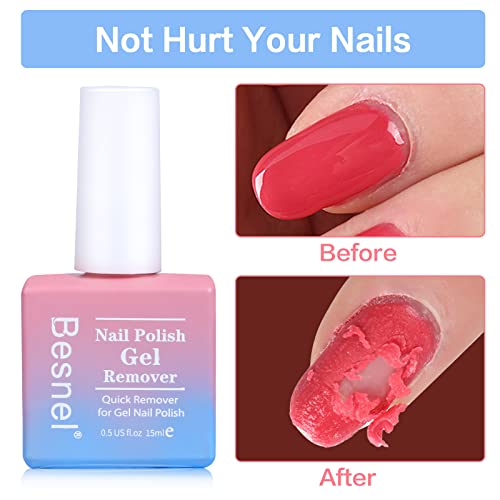 Gel Nail Polish Remover 5 Pack Professional Gel Polish Remover Non-Irritating Quick Easy,Nail Polish Gel Remover Tools Kit Nail File Cuticle Pusher Nail File Grit, No Need For Foil Soaking Or Wrapping