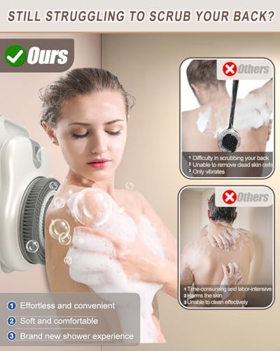 Electric Shower Brush for Body -Wall Mounted Back Scrubber for Shower – Exfoliating Soft Bristles, Hands-Free Wall-Mounted Design, Back Scrubber for Shower, Perfect for Men and Women, Easy to Install