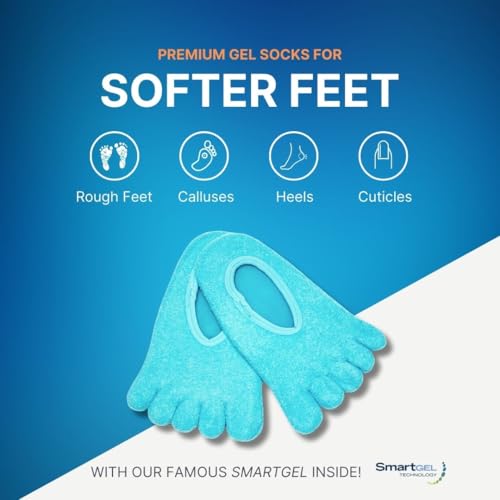 NatraCure 5-Toe Gel Lined Foot Moisturizing Socks – Aloe & Shea Infused Fuzzy Hydrating Socks for Women & Men - Soft Feet Moisturizer Spa & Pedicure Socks for Dry Cracked Heels, Calluses - Medium
