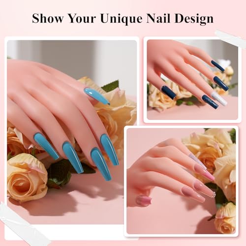 Practice Hand for Acrylic Nails,Nail Mannequin Hands for Nails Practice,Fake Nail Training Hand Manicure, Flexible Bendable Nail Hand with 100PCS Nail Tips,Painting Pen,Nail Clay and Nail Rhinestones