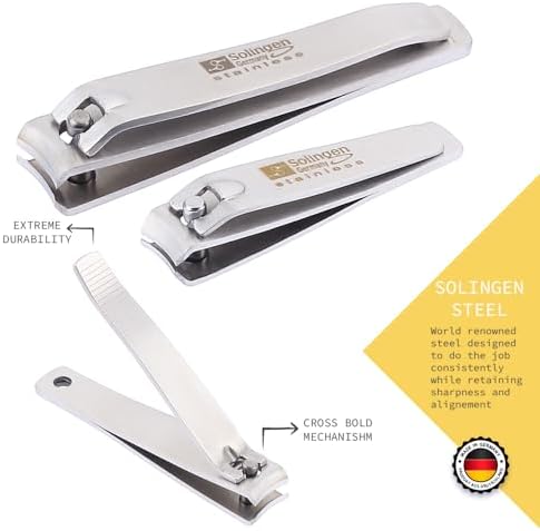 Nail Clippers | 2 Pcs Professional Sharp Tools Set | Stainless Steel Metal Made in Germany | Kit for Manicure & Pedicure ToeNail FingerNail Care For Women Mens and Baby