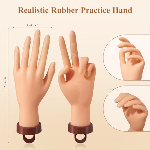 Practice Hand for Acrylic Nails: Rubber Nail Hand with Stand - Fake Manicure Hand to Practice Acrylic Nails for Beginners