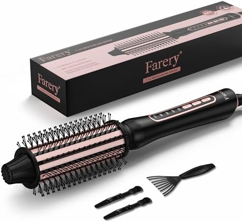 Thermal Brush 5 Adjustable Temps, 1.5 Inch Hot Curling Brush for Big Bouncy Curls, Non-Blowing Heated Round Brush, Ceramic Curling Wand for Medium & Long Hair, Dual Voltage for Travel