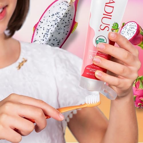 RADIUS USDA Organic Kids Toothpaste 3oz Non Toxic Chemical-Free Gluten-Free Designed to Improve Gum Health for Children's 6 Months and Up - Dragon Fruit - Pack of 3