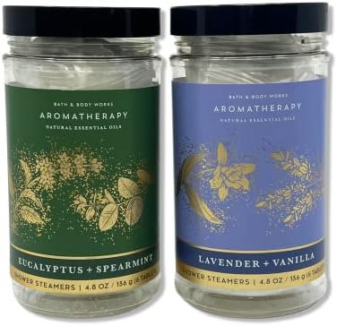 Bath & Body Works - Aromatherapy - Shower Steamers, 6 Tablets Each - 2 Pack Bundle - Lavender Vanilla and Eucalyptus Spearmint