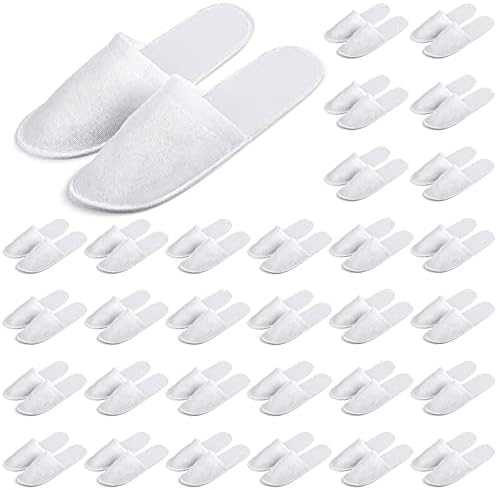 SATINIOR 30 Pairs Disposable Slippers, White, Medium, Unisex-Adults, Closed Toe, Non-Slip, Spa, Hotel, Travel, Home, Sanitary, Breathable, Fleece Cloth, EVA