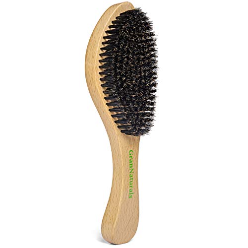 GranNaturals Medium Wave Brush & Smoothing Hair Brush - Curved Boar Bristle Hairbrush for 360 Waves & Slick Back Brush
