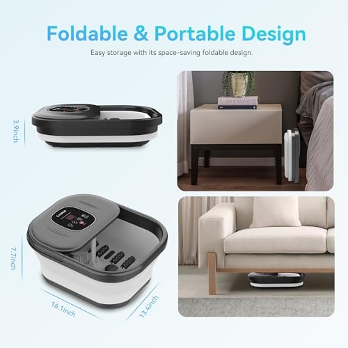 Foot Spa Bath Massager with Heat, Collapsible Foot Massager Spa Soaking Tub with Bubbles, Red Light, Pumice Stone, and Shiatsu Massage Rollers, Pedicure Foot Spa for Relaxation, Gifts