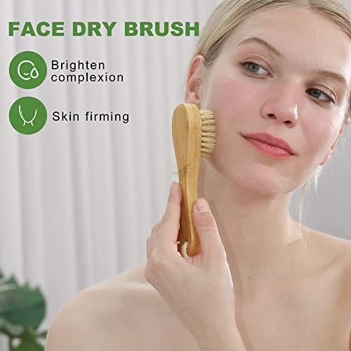 Dry Brushing Body Brush, Natural Boar Bristle Dry Brush, Bamboo Exfoliating Body, Face, Foot, Long Handle Back Scrubber Brush, Meridian Pressure for Lymphatic, Cellulite