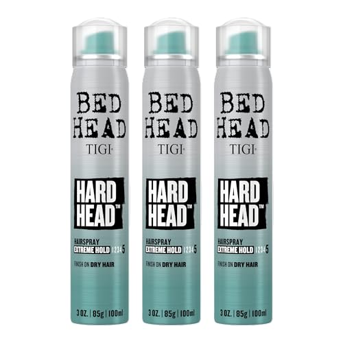 TIGI Bed Head Hard Head Hairspray for Extra Strong Hold - For All Hair Types - With Instant Dry & Natural Shine -Use on Dry Hair - Premium Hair Care Products for Women & Men Travel Sized-3 oz (3 Pack)