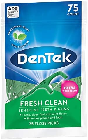 DenTek Fresh Clean Floss Picks, for Extra Tight Teeth, 75 Count, (Pack of 4)