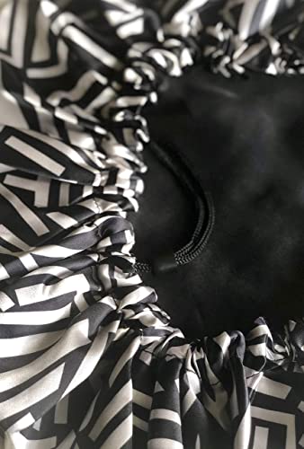 Glow By Daye Satin Bonnet, Double-Layered and Adjustable Satin Sleep Cap, Extra Large, Reversible Afro Geo Print (Black & White Pattern)