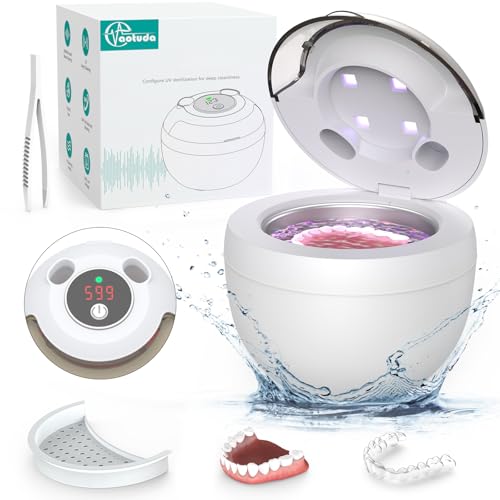 45kHz Ultrasonic Retainer Cleaner Machine, 200ML Denture Cleaner, 4 Modes with Digital Timer Mouth Guard Cleaner for Aligner, Night guard, Braces, Toothbrush, Jewelry and More (White)