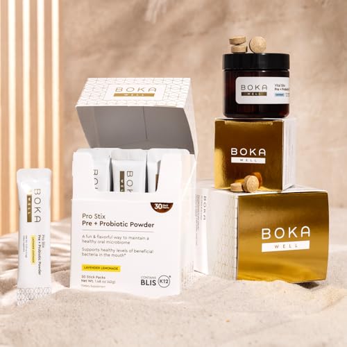 Boka Pro Stix Oral Probiotics for Mouth Bad Breath - 30ct Dental Probiotics Powder, Oral Health Pre + Probiotics for Teeth and Gums, BLIS K12 Oral Probiotic for Healthy Gum Health, Lemonade Lavender