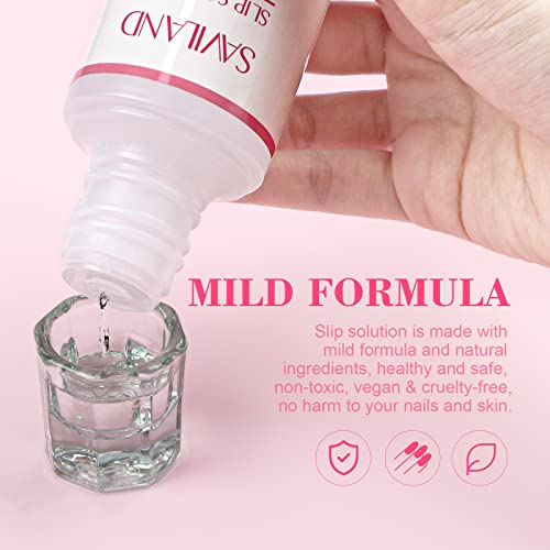 Saviland Slip Solution for Poly Gel Nails 4.06oz Liquid Anti-stick Gel Solution Kit for Beginners with Art Brush and Cup for Home DIY
