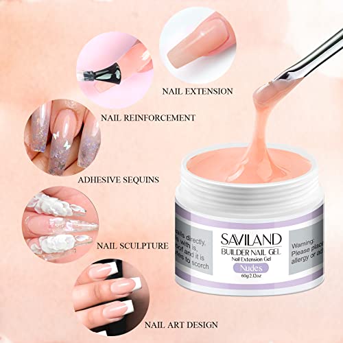 Saviland Builder Nail Gel Kit – 2.1oz nudes Nail Extension Gel for Nail Repair & Strengthen U V Hard Gel for Nails with Gel Nail Brush 100PCS Nail Forms Manicure Tools Nail Supplies for Salon Home DIY
