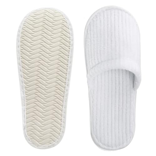 Frcctre 20 Pairs White Disposable Slippers, Closed Toe Soft Coral Fleece SPA Slippers for Women and Men, Comfortable Non-Slip Disposable Slippers for Travel Guests Hotel Home Salon