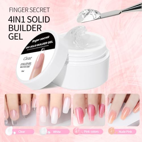 Solid Builder Gel for Nails Kit 15g– 4-in-1 Solid Builder Gel for Nail Extension & Art, Mirror Powder Effects, Easy Mold Design (Set A)