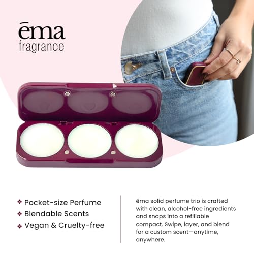 Solid Perfume Discovery Set – 3 Fragrance Pods with Refillable Compact Case (Leather, Tuberose, Fig) – Vegan, Alcohol Free & All Natural Solid Cologne Perfume Balm – Travel Friendly