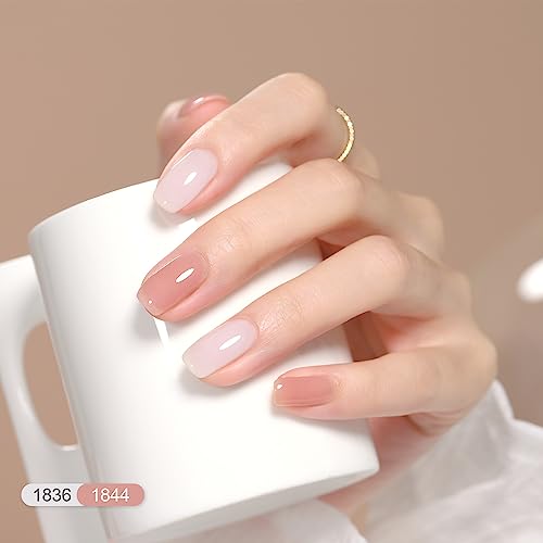 GAOY Jelly Gel Nail Polish Kit, 33Pcs Sheer Pink Gel Polish Set with Glossy & Matte Top Coat and Base Coat for Nail Art DIY at Home, Mint Jelly