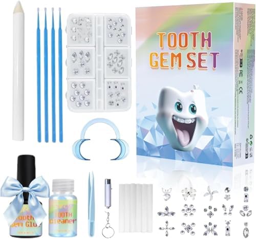 Fiorland Tooth Gems Kit for Teeth with Light, 2025 New Professional 140 Pcs DIY Gem Jewelry for Man Women Sparkling Crystals (D)