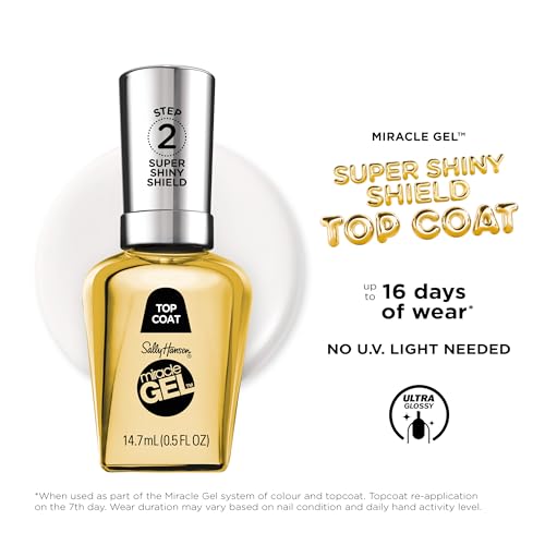 Sally Hansen Miracle Gel, Super Shiny Shield, Quick Dry, Long Lasting, Sheer, Shiny Topcoat Nail Polish