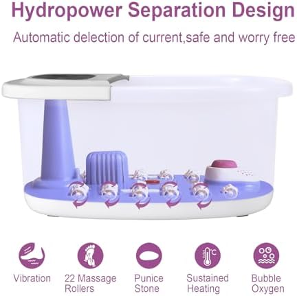 Foot Spa Massager with Heat, Bubbles & Vibration, 22 Rollers, Red Light, Adjustable Temp - Includes Lavender Epsom Salt - Purple
