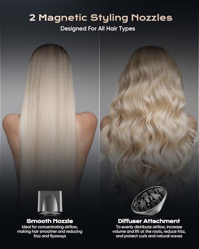 Hair Dryer, 160000 RPM High-Speed Brushless Motor for Fast Drying, 600 Millions Negative Ionic Blow Dryer with HD Display, Low Noise Thermo-Control Hair Dryer with Diffuser and Nozzle