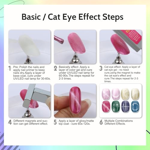 Lavender Violets 49 PCS Gel Nail Polish Set, 45 Colors Cat Eye Reflective Glitter Gel Polish with Nail Primer, Base Coat, Glossy & Matte Top Coat Jelly Nude Red Brown Gifts for Women