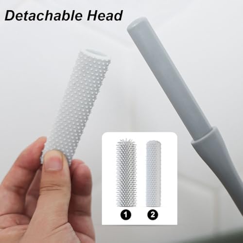 Long Handled Silicone Toe Crevice Cleaning Brush & Exfoliating Brush, 2025 New Soft Rubber Toe Cleaning Tool, Foot Scrubber Shower Feet Care for Seniors, Elderly, Men and Women (Pink)