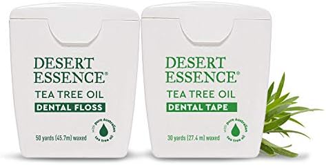 Desert Essence Tea Tree Oil Dental Tape – Pack of 6, 30 Yards Each – Naturally Waxed with Beeswax, Thick No-Shred Flossing Tape – Removes Food Debris, Antiseptic, Gluten-Free, Cruelty-Free