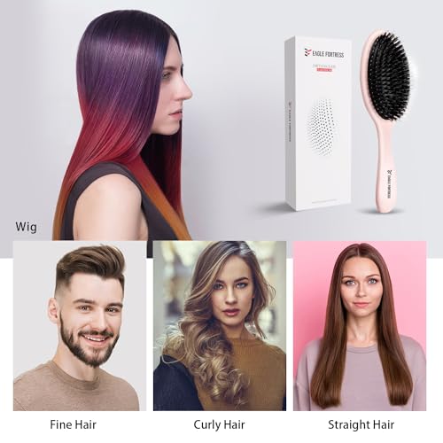 Glidease Matte Boar Bristle Hair Brush with Nylon Refined Smooth Bristle for Women, Men, and Kids - Effortless Detangler Hair Brush Ideal for Thick, Thin, Fine All Hair (Pink)