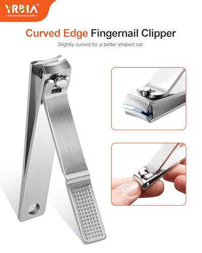 Nail Clippers with Glass Nail File, YRBIA 4 Piece Ultra Sharp Nail Clipper Set, Professional Fingernail & Toenail Clippers Nail Cutter for Men and Women (Silver)