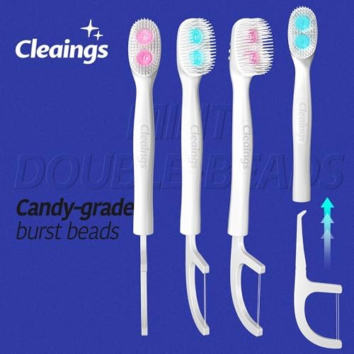 Disposable Toothbrushes with Double Cleaning Beads Toothpaste and Clean Floss Picks for Work or Travel - 20 pcs-Mixed Flavor（Pack of 1）