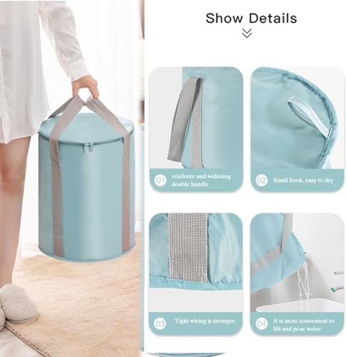 Portable Thermal Insulation Multifunctional Foldable Foot Soaking Bath Bucket Birthday Gift with Lid Home Travel Outdoor Camping Foot Soaking Spa Bucket, 7.4 US GAL,Blue