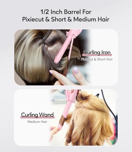 Mini Curling Iron for Short Hair, 1/2 Inch Travel Size Curling Iron Dual Voltage, Ceramic Mini Hair Curler with 3 Adjustable Temperature, Infused with Keratin & Argan Oil, with Storage Bag