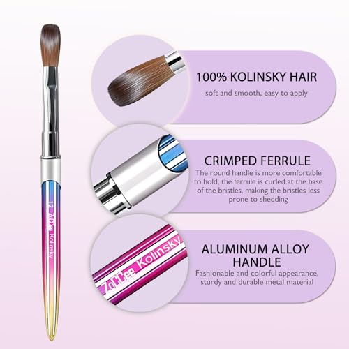 Acrylic Nail Brush - 100% Kolinsky Sable Hair Brush for Acrylic Application - Professional Salon-Grade Tools with Box for Nail Art, Extensions & 3D Carving (Gradient, #12)