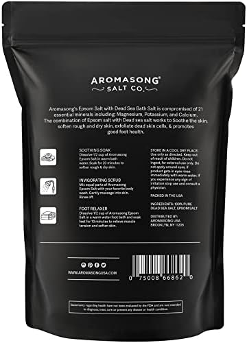Aromasong Epsom Salt with Dead Sea Salt for Soaking - Bulk 5 Lb - 100% Pure Bath Salt, Foot & Muscle Soak