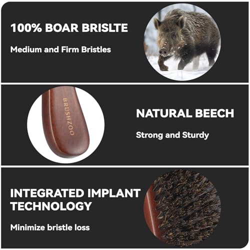 Hair Brush for Men, Beard Brush for Men Smooths Softens Beard and Exfoliates Skin and Scalp, 100% Boar Bristle Beard Brush for Beard & Short Hair Detangle add Natural Shine