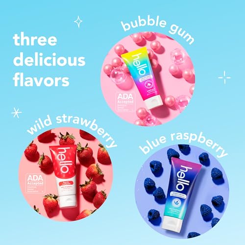 hello Kids Fluoride Toothpaste Variety Pack, Includes a Strawberry, Unicorn Bubble Gum, and Blue Raspberry Toothpaste, Safe for Ages 2 and Up, 3 Pack, 4.2 Oz Each