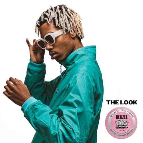 REUZEL Pink Grease Pomade, Strong All Day Hold, Oil-Based Styling Wax, Medium Shine and Flake Free, Easy To Wash Out, For All Hairstyles